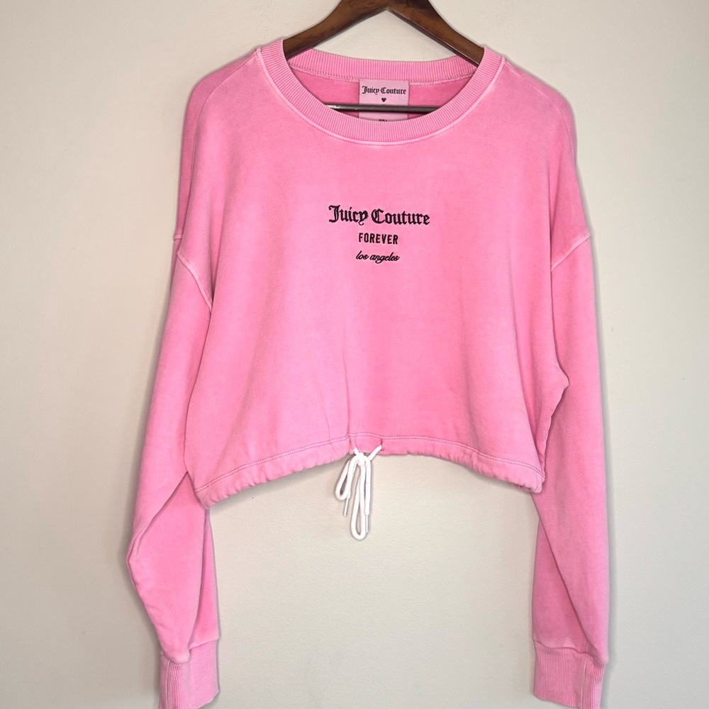 Juicy Couture Forever21 Pink Fleece Cropped Pullover Sweater Size Large GUC